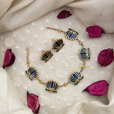 Vriksham Elegant Gold Look Alike Lotus Short Neckpiece-Blue-G18486